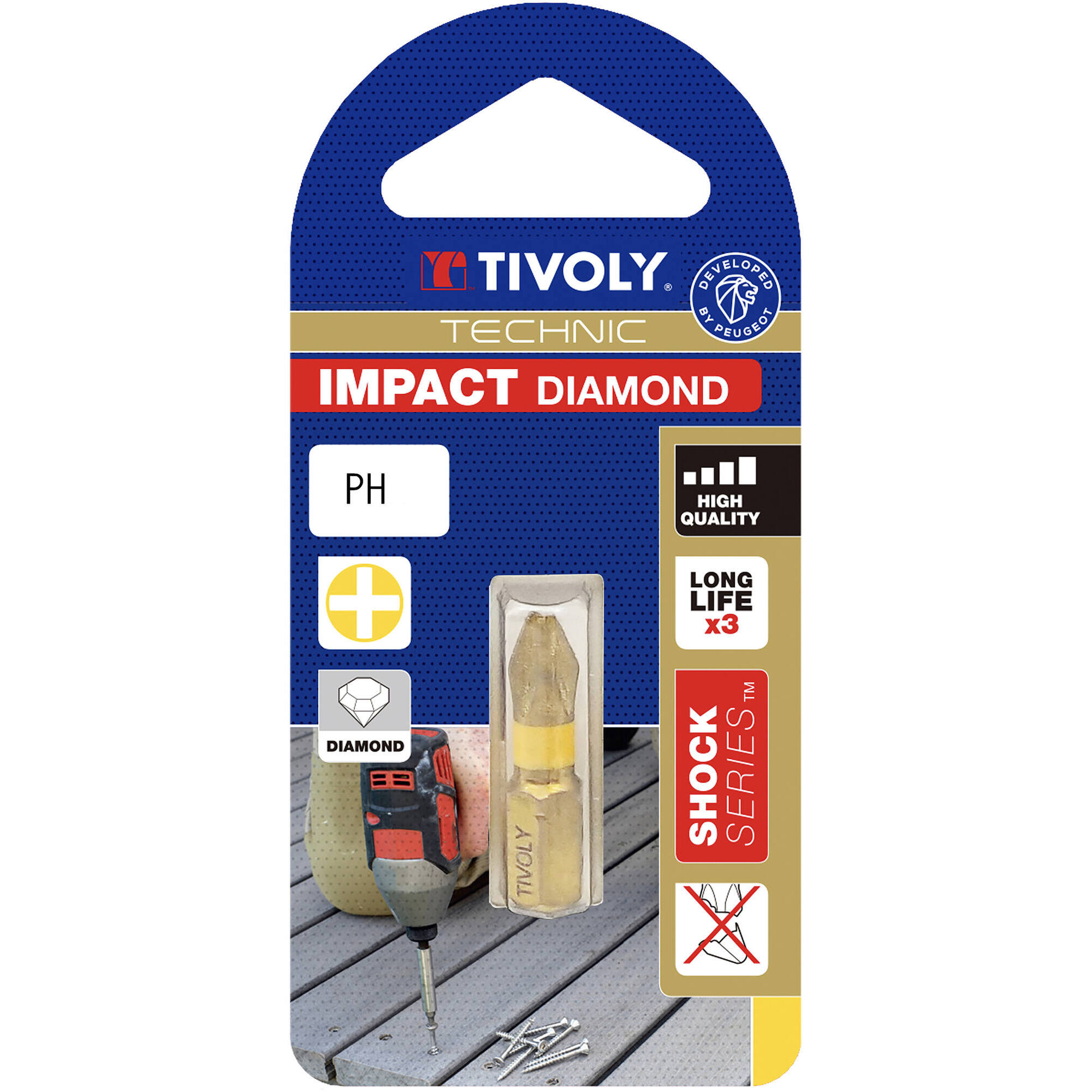 Punta de atornillar -Torsión diamante IMPACTO -Para tornillo Phillips (Blíster) N°: N1 / L: 25