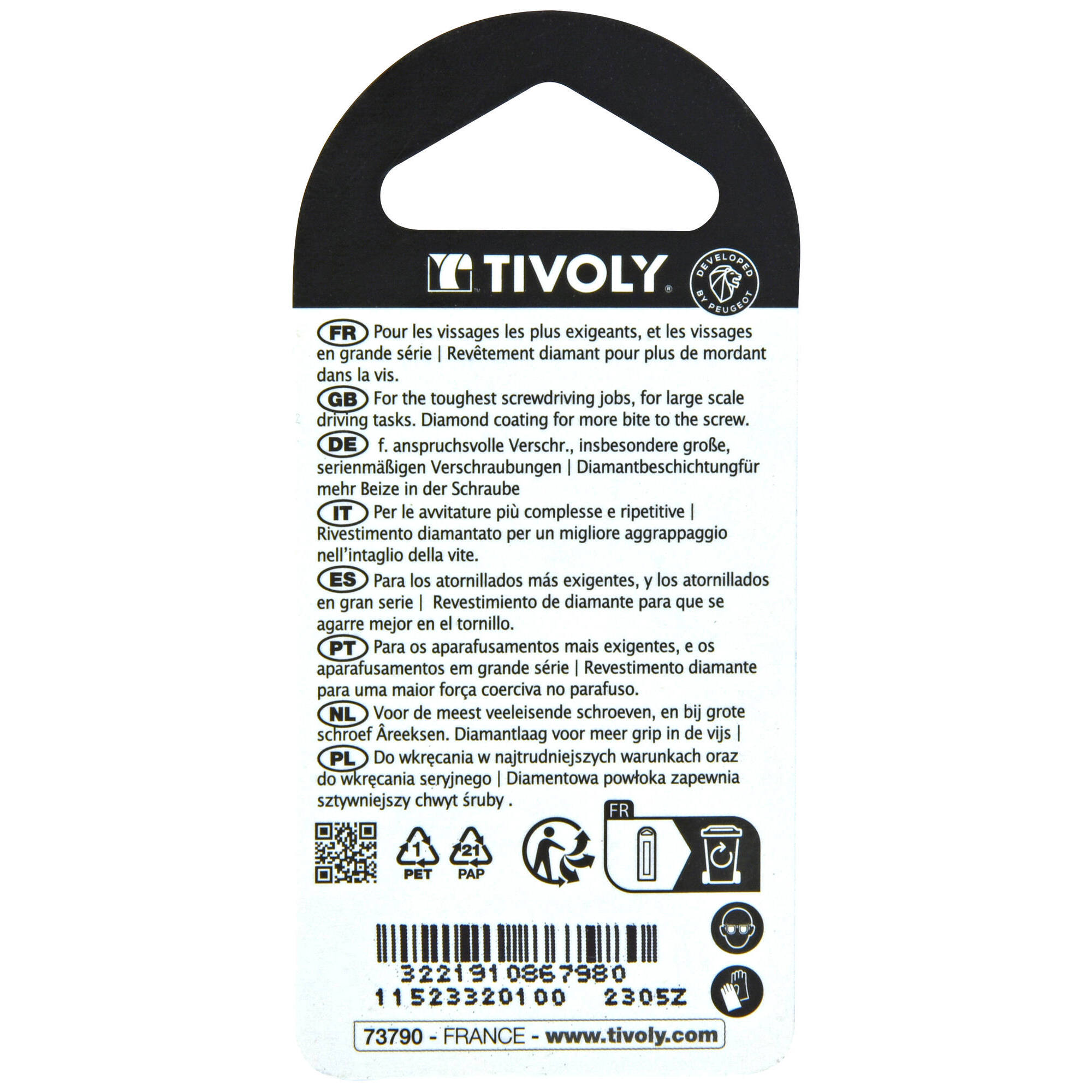 Punta de atornillar -Torsión diamante IMPACTO -Para tornillo Phillips (Blíster) N°: N1 / L: 25