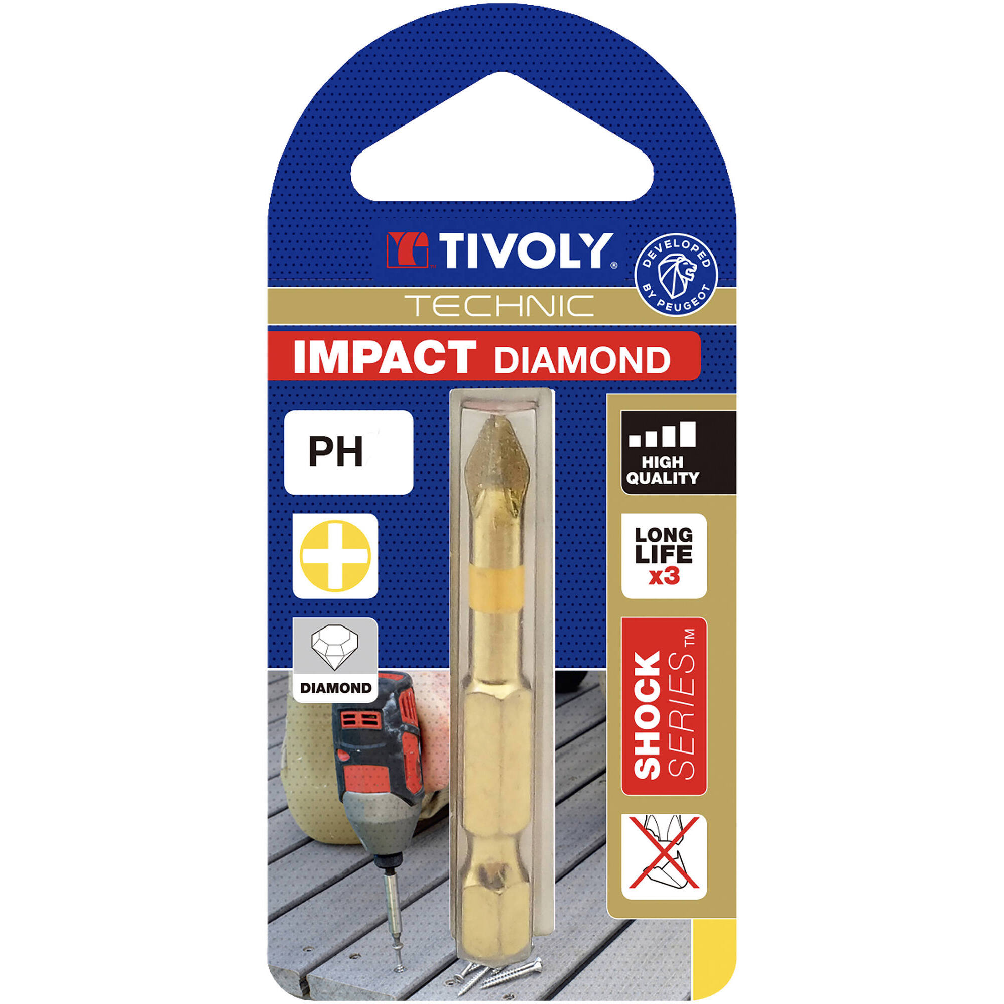 Punta de atornillar -Torsión diamante IMPACTO -Para tornillo Phillips (Blíster) N°: N2 / L: 50