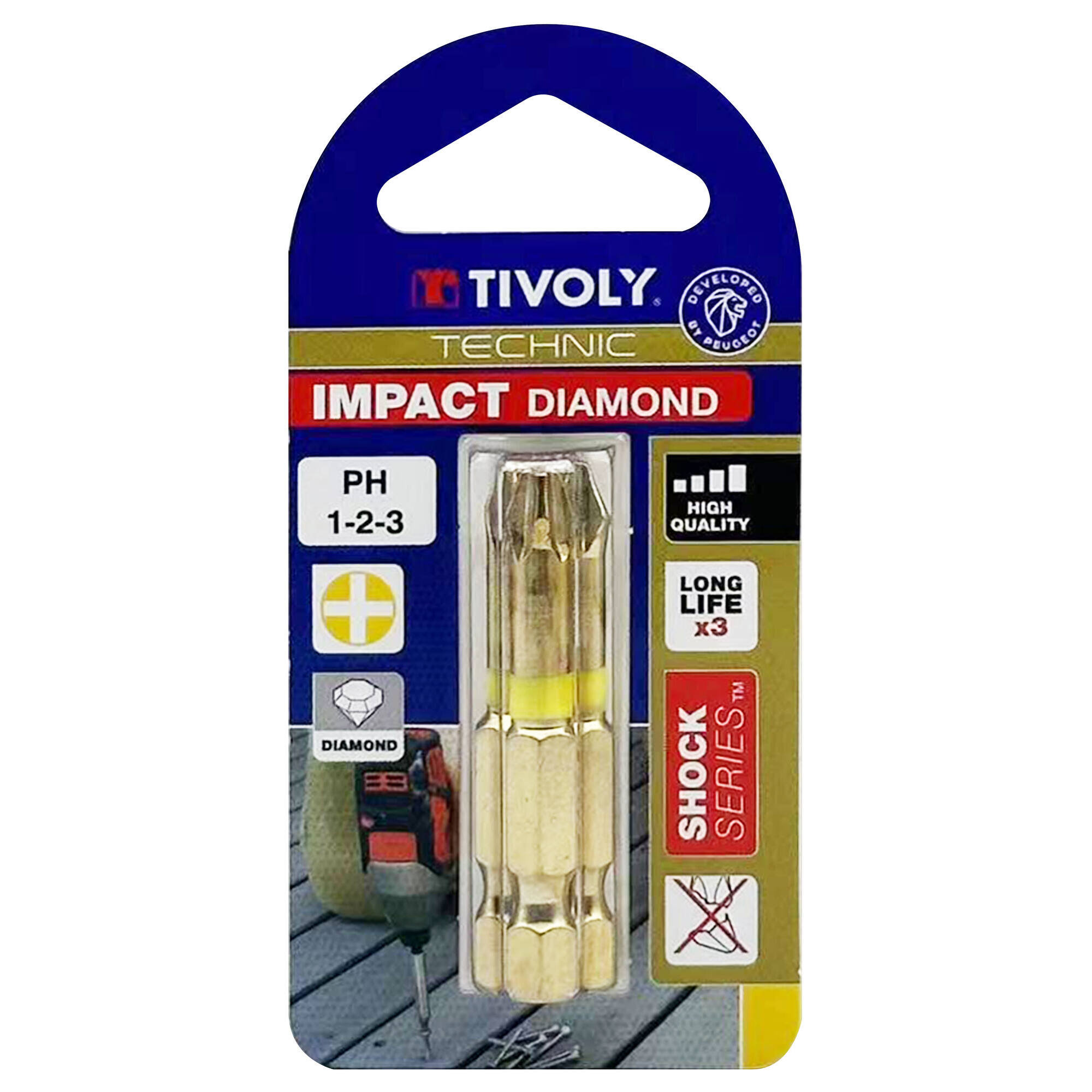 Punta de atornillar -Torsión diamante IMPACTO -Para tornillo Phillips (Blíster) N°: 1-2-3 / L: 50