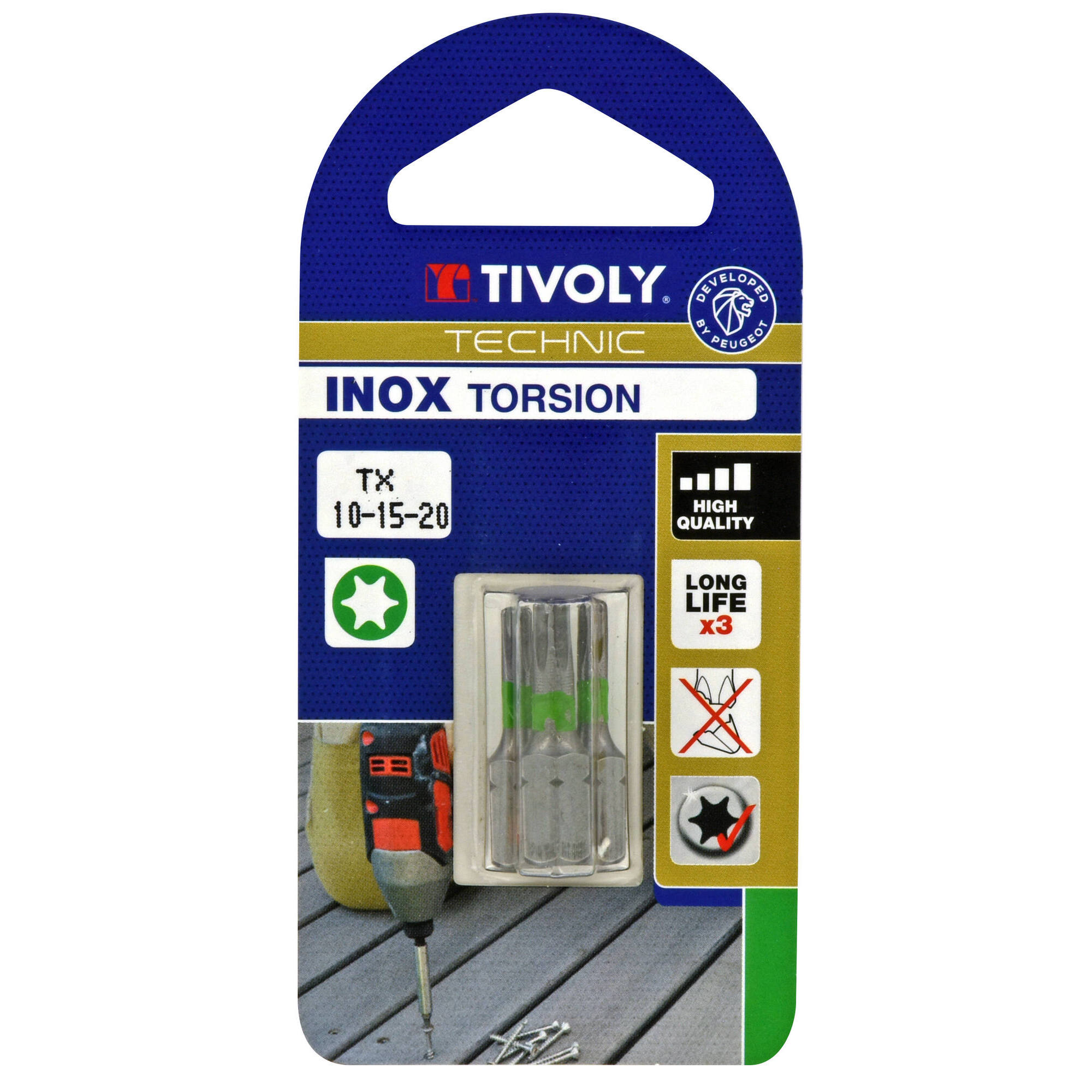 Punta de atornillar -Torsión ACERO INOXIDABLE -Para tornillo Torx (Blíster) N°: N10-15-20 / L: 25