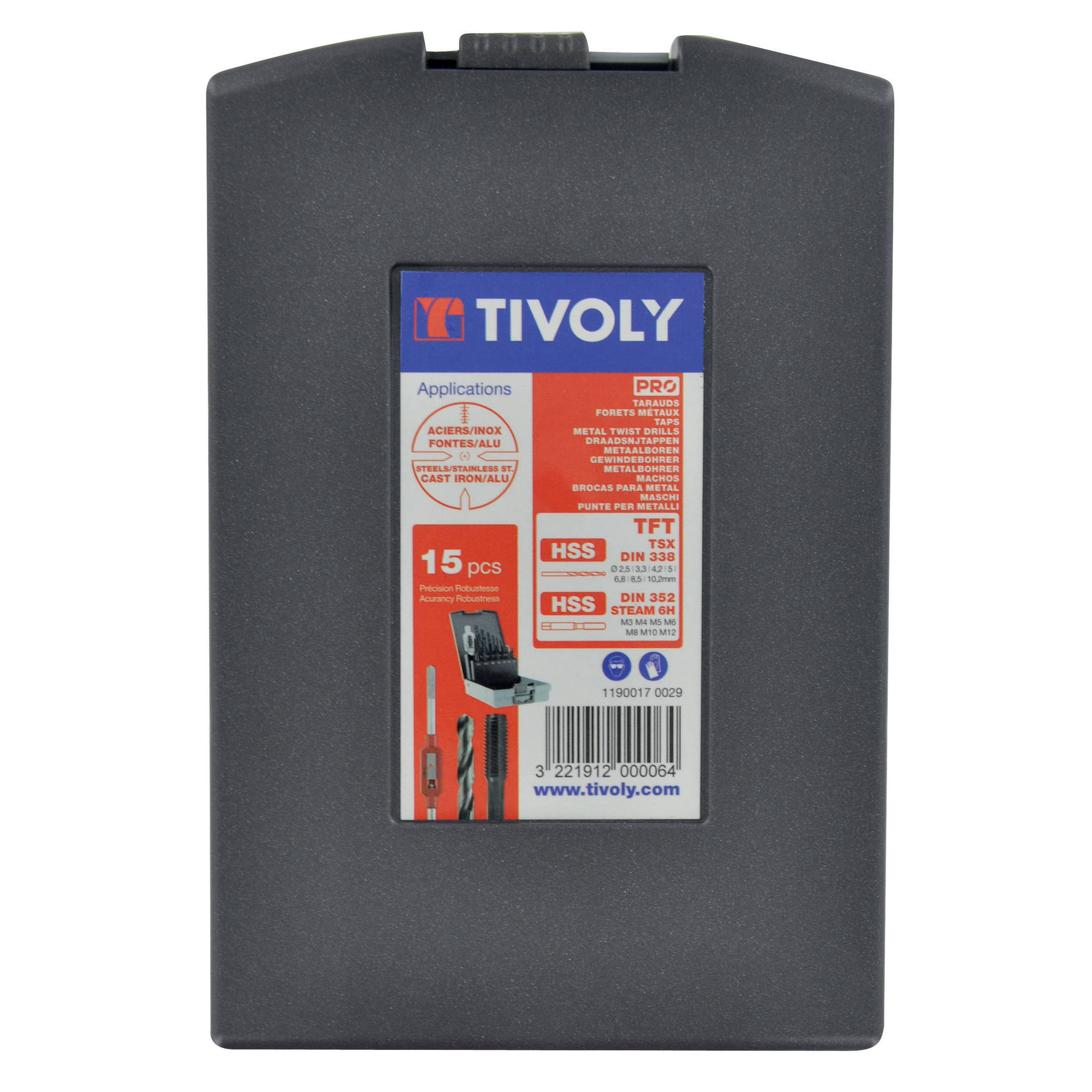 15 piezas -7 machos de roscar HSS STEAM GUN DIN352 M3 a M12 + 7 brocas HSS Steam + 1 portamachos ESSENTIAL