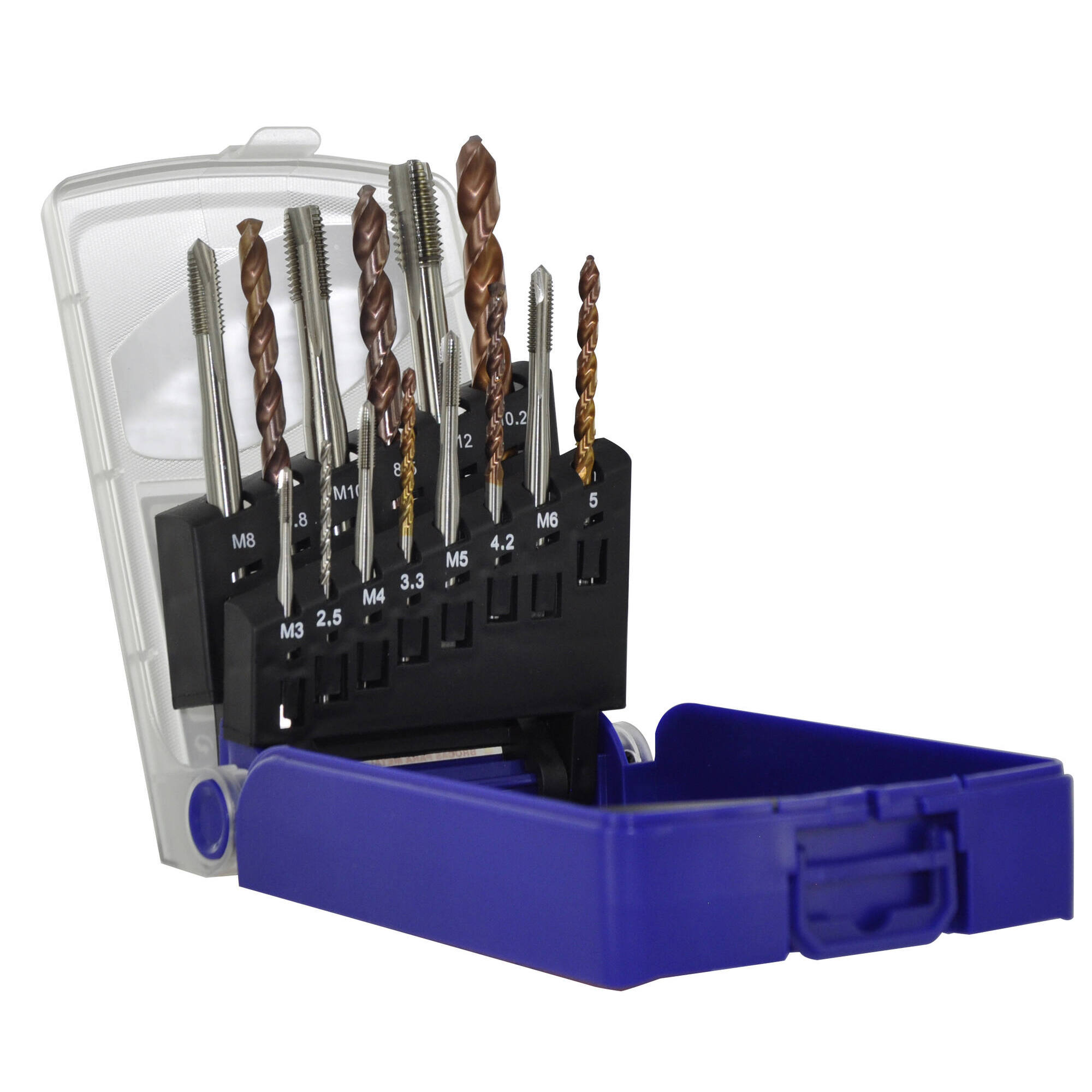 11900170031 - 14 piezas - 7 machos de roscar HSSE5% cobalto GUN DIN 371/6 M3 a M12 + 7 brocas HSS FURIUS con recubrimiento Fusio TECHNIC