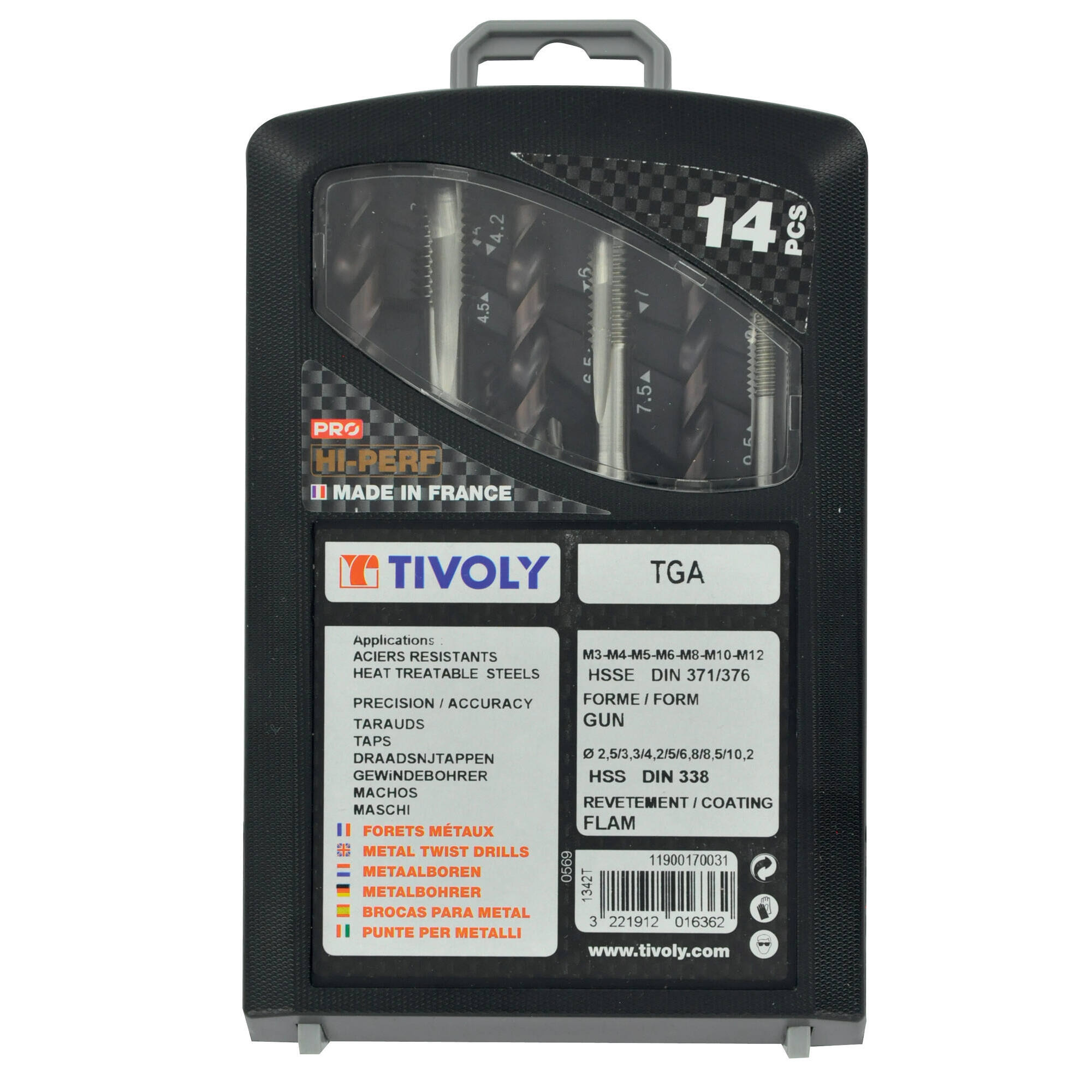 14 piezas - 7 machos de roscar HSSE5% cobalto GUN DIN 371/6 M3 a M12 + 7 brocas HSS FURIUS con recubrimiento Fusio TECHNIC