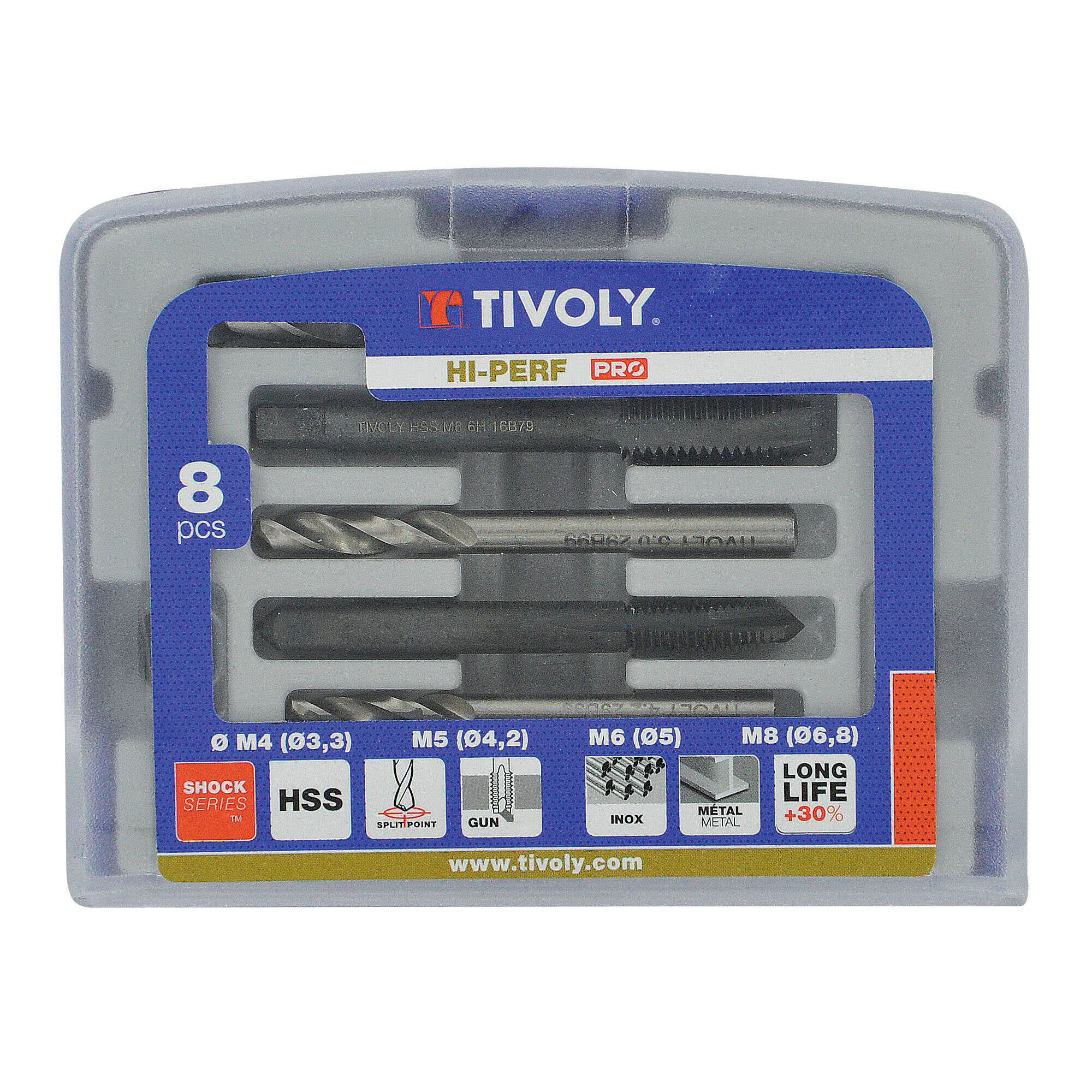 11900170033 - 8 piezas - 4 machos de roscar HSS STEAM GUN DIN352 M4 a M8 + 4 brocas HSS extracortas rectificadas de punta en cruz