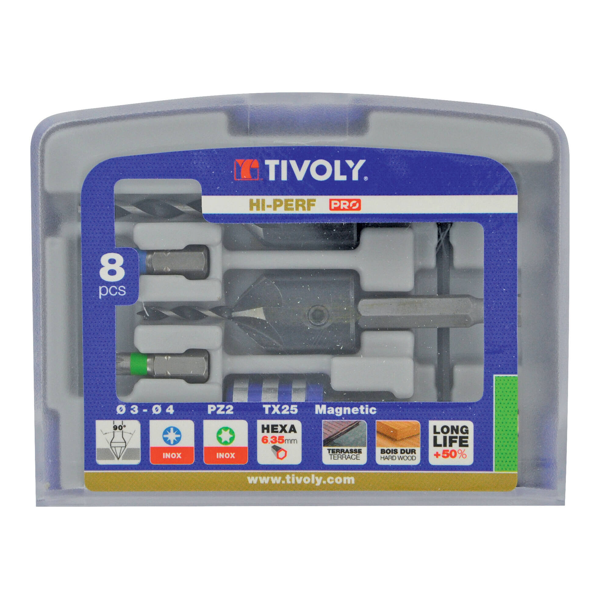 11900670002 - 8 piezas - 2 brocas y fresas 90° madera mango hexagonal + Puntas de acero inoxidable + 1 portapuntas