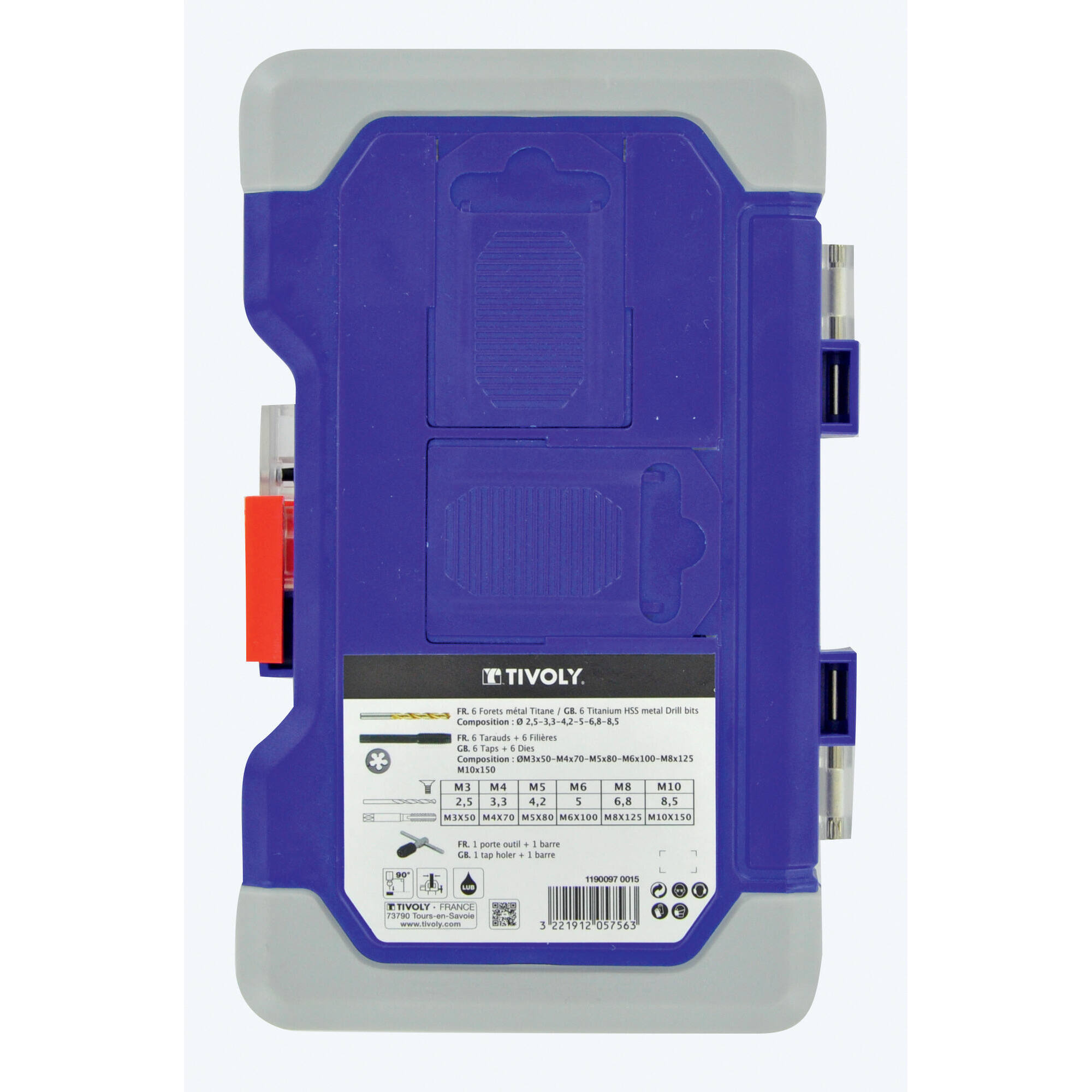 19 piezas - 6 machos de roscar DIN 352 + 6 cojinetes hexagonales M3 a M10 + 1 portamachos + 6 brocas HSS rectificadas con recubrimiento TiN