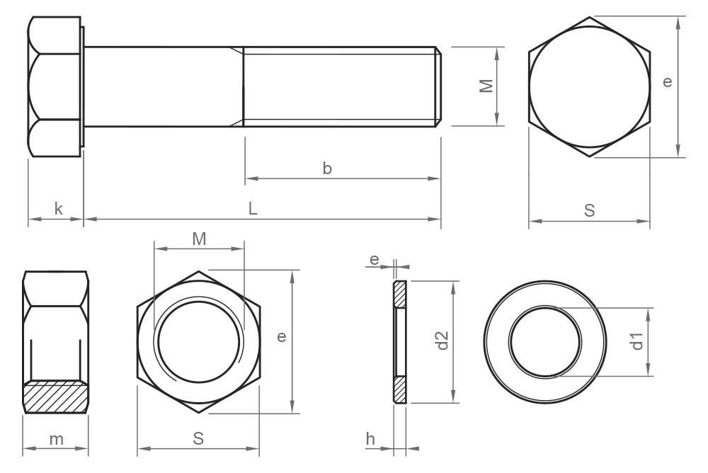 EN 14399-4 10.9 HV SET ZP, Set de tornillería estructural de alta resistencia para precarga, sistema HV con marcado CE, acabado zincado y calidad 10.9