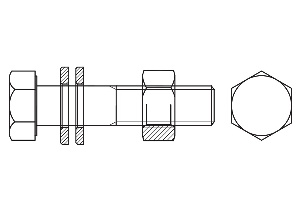 EN 14399-4 10.9 HV SET BL, Set de tornillería estructural de alta resistencia para precarga, sistema HV con marcado CE, acabado negro y calidad 10.9