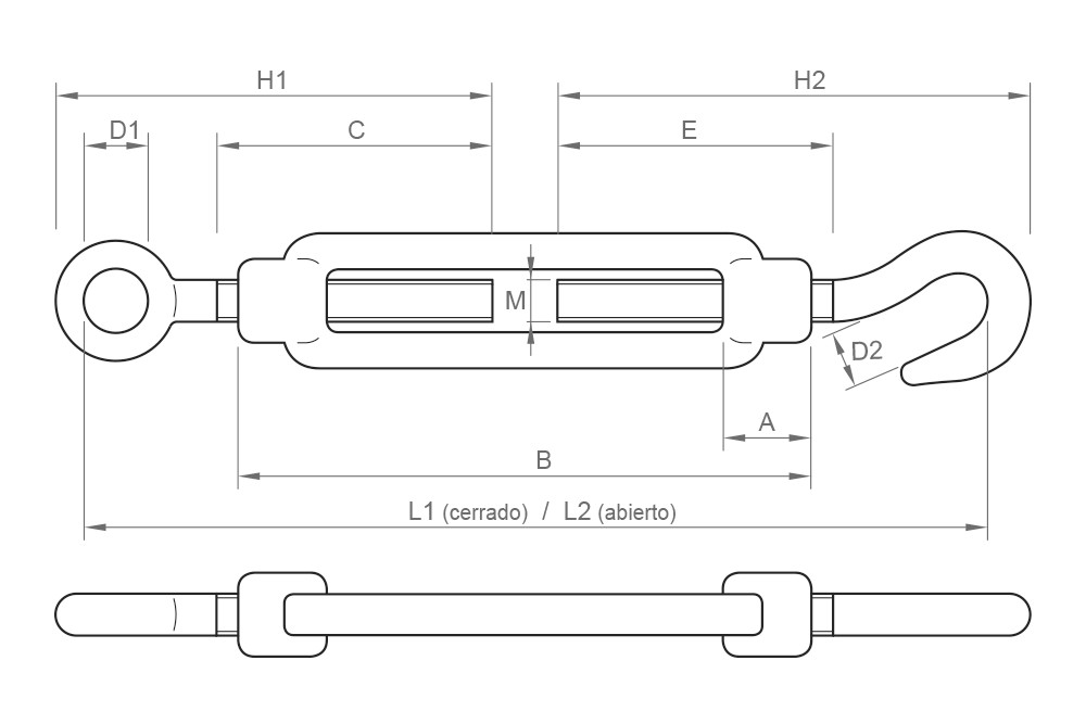 DIN 1480 H-E ZP, Tensor gancho/anilla en acabado zincado