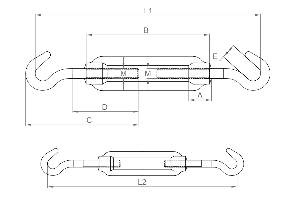 DIN 1480 H-H ZP, Tensor gancho/gancho en acabado zincado