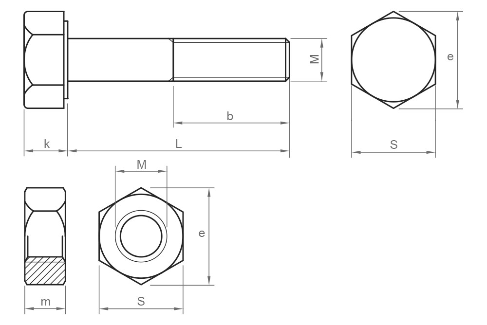EN 15048 8.8 ZP - SET 4014+4032, (ISO 4014 + ISO 4032) Set de tornillería estructural de alta resistencia para uniones sin precarga con marcado CE, acabado zincado y calidad 8.8