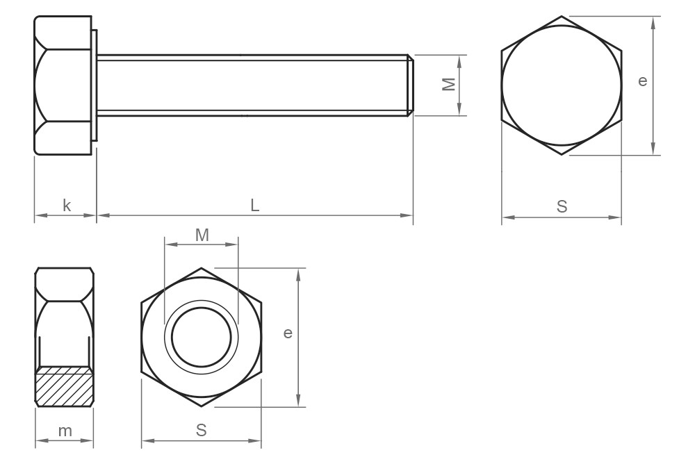 EN 15048 8.8 HDG - SET 4017+4032, (ISO 4017 + ISO 4032) Set de tornillería estructural de alta resistencia para uniones sin precarga con marcado CE, acabado galvanizado en caliente y calidad 8.8
