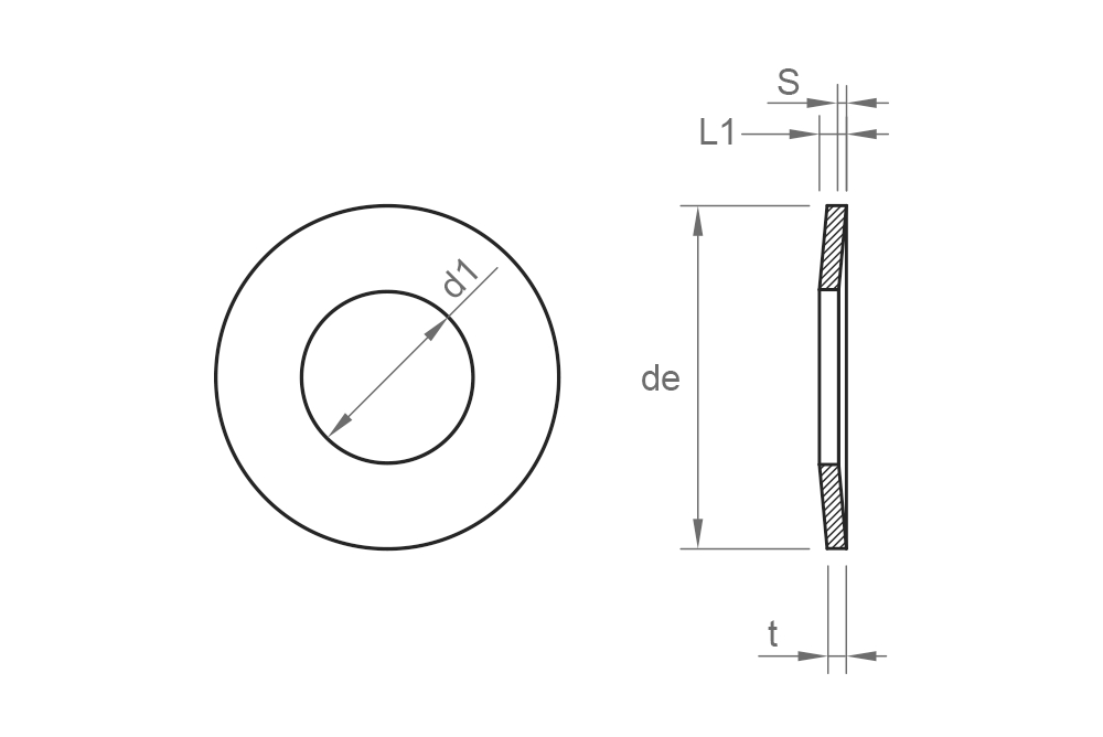 DIN 2093A, Arandela Belleville de diámetro exterior