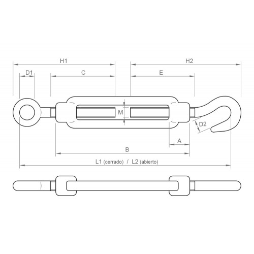 DIN 1480 H-E A4, Tensor gancho/anilla en acero inoxidable A4