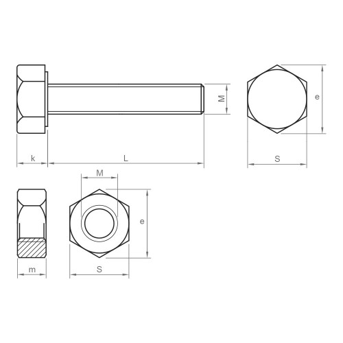 EN 15048 8.8 HDG - SET 4017+4032, (ISO 4017 + ISO 4032) Set de tornillería estructural de alta resistencia para uniones sin precarga con marcado CE, acabado galvanizado en caliente y calidad 8.8