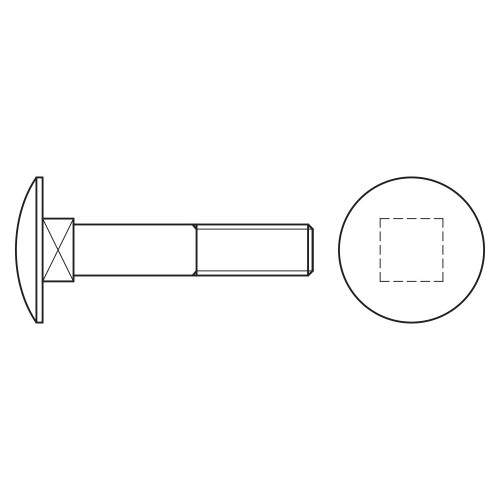 DIN 603 A2 ~ ISO 8677, Tornillo con cabeza redonda o cuello cuadrado en acero inoxidable A2