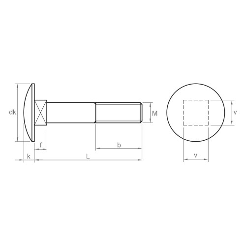 DIN 603 A2 ~ ISO 8677, Tornillo con cabeza redonda o cuello cuadrado en acero inoxidable A2