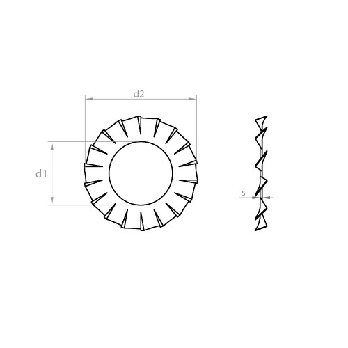 DIN 6798 A A2, Arandela dentada exterior con forma 