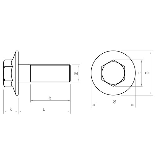 DIN 6921 8.8 ZP ~ ISO 1665, Tornillo hexagonal con collar grafilado en acabado zincado y calidad 8.8