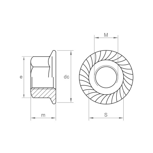 DIN 6923 A4, Tuerca brida grafilada con balona en acero inoxidable A4