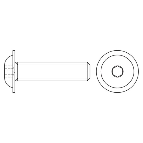ISO 7380-2 10.9 BL ~ ISO 7380, Tornillo allen de cabeza redonda con arandela incorporada, acabado negro y calidad 10.9