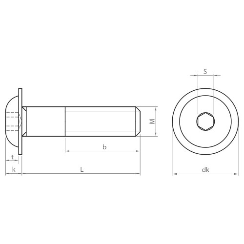 ISO 7380-2 10.9 BL ~ ISO 7380, Tornillo allen de cabeza redonda con arandela incorporada, acabado negro y calidad 10.9