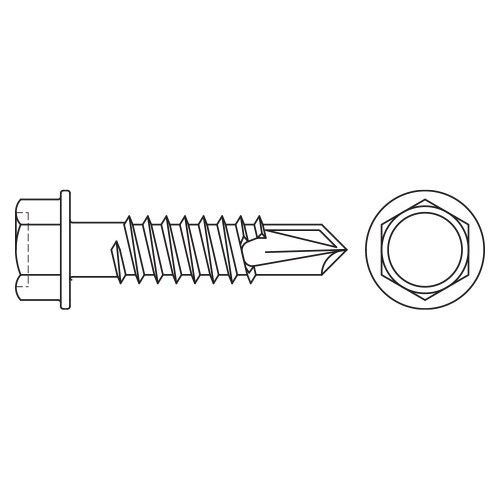 DIN 7504-K A2, Tornillo autotaladrante con punta broca, cabeza hexagonal y arandela estampada en acero inoxidable A2