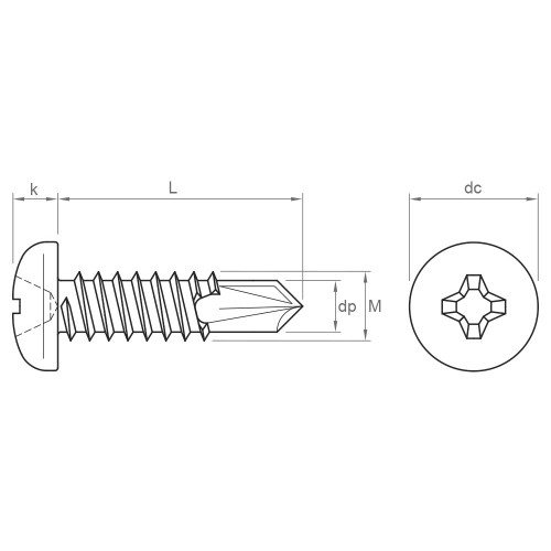 DIN 7504-N ZP, Tornillo autotaladrante con punta broca, cabeza alomada y huella PH en acabado zincado