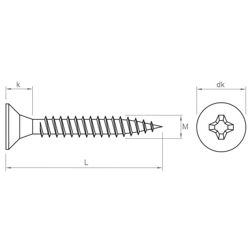 DIN 7505-A A2, Tirafondo para madera con cabeza avellanada y huella PZ en acero inoxidable A2