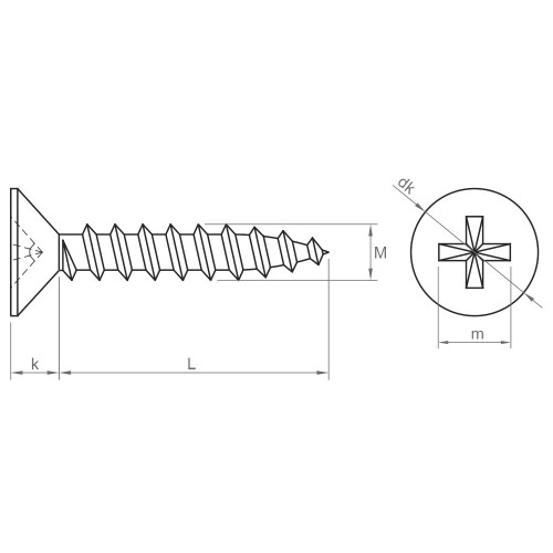 DIN 7982 C-H A4 ~ ISO 7050, Tornillo rosca chapa con cabeza avellanada y huella PH en acero inoxidable A4