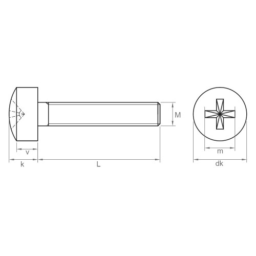 DIN 7985 A2 ~ ISO 7045, Tornillo con cabeza alomada y huella PH en acero inoxidable A2