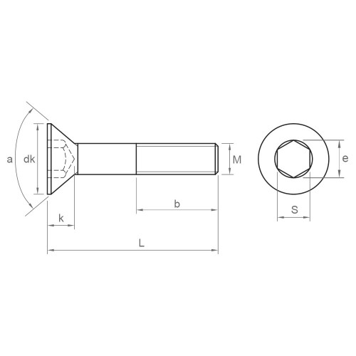 DIN 7991 A2 ~ ISO 10642, Tornillo allen con cabeza avellanada en acero inoxidable A2