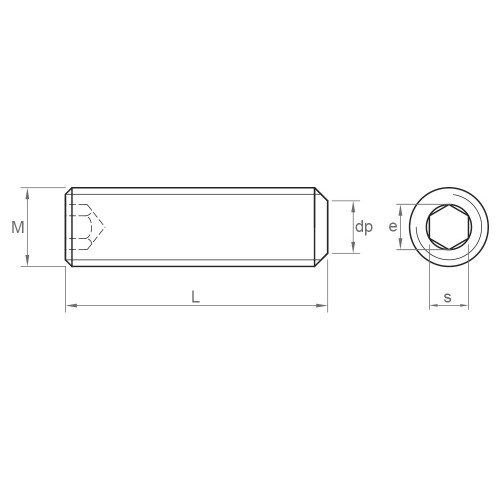 DIN 913 A2 ~ ISO 4026, Espárrago allen con punta plana en acero inoxidable A2