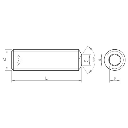 DIN 916 A2 ~ ISO 4029, Espárrago allen con punta filo anular en acero inoxidable A2