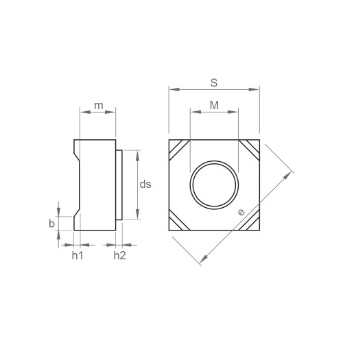 DIN 928 A2, Tuerca cuadrada soldable en acero inoxidable A2