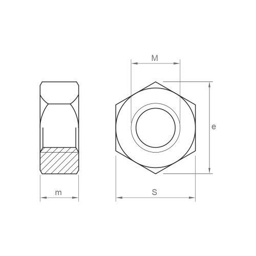 DIN 934 LEFT ~ ISO 4032, Tuerca hexagonal con rosca izquierda