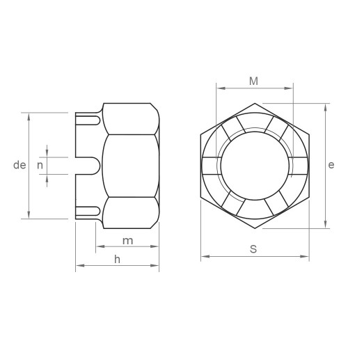 DIN 935.8 BL ~ ISO 7035, Tuerca almenada en acabado negro y calidad 8