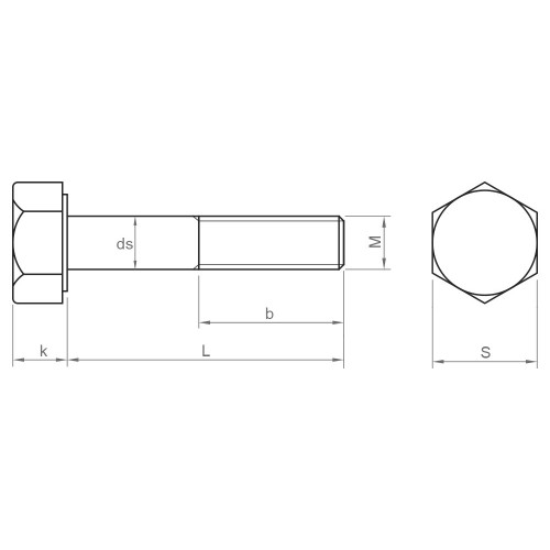 DIN 960 8.8 BL ~ ISO 8765, Tornillo hexagonal con media rosca fina en acabado negro y calidad 8.8