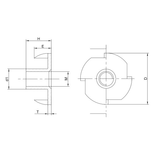 TEE NUT ZP, Tuerca clavable en acabado zincado