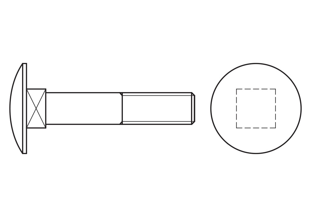 DIN 603 A2 ~ ISO 8677, Tornillo con cabeza redonda o cuello cuadrado en acero inoxidable A2