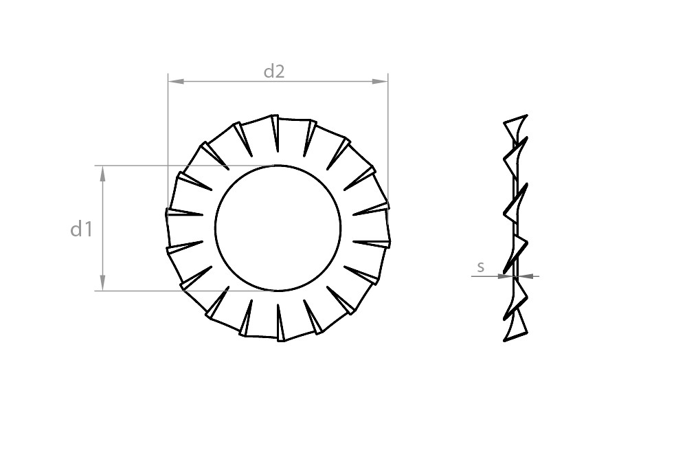 DIN 6798 A ZP, Arandela dentada exterior con forma en 