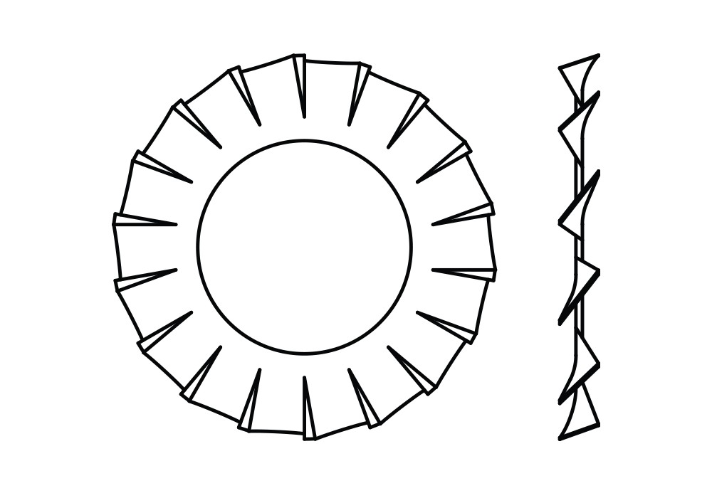 DIN 6798 A ZP, Arandela dentada exterior con forma en 