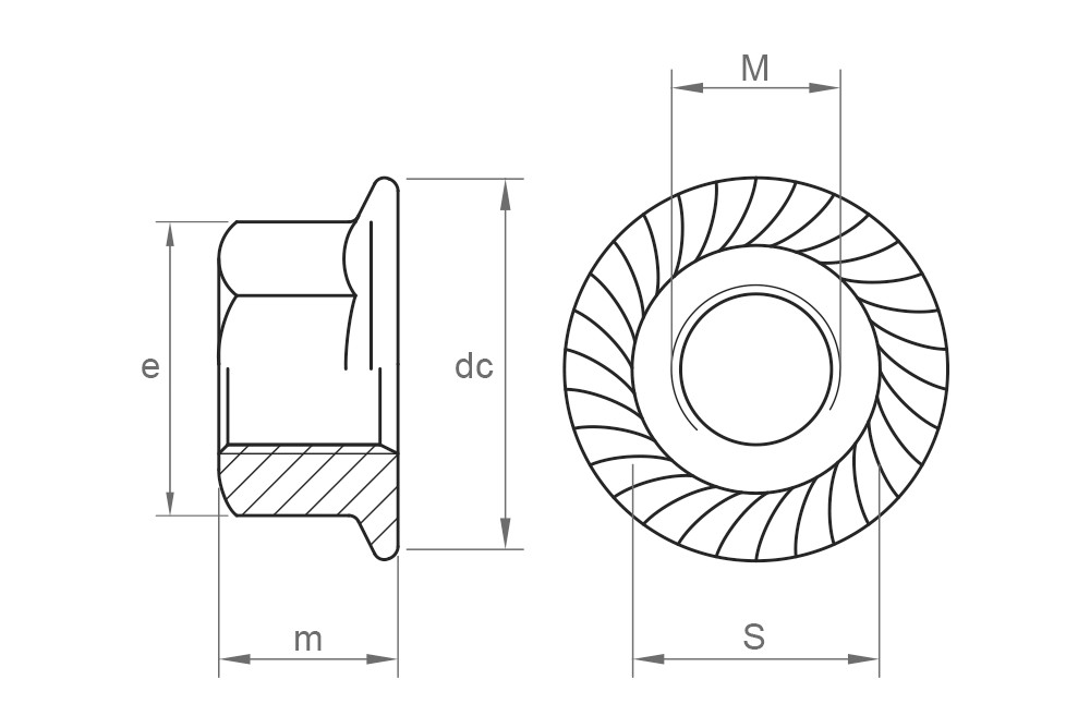 DIN 6923 ZP BU, Tuerca brida grafilada con balona a granel en acabado zincado