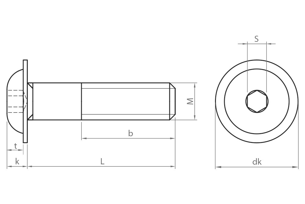 ISO 7380-2 10.9 BL ~ ISO 7380, Tornillo allen de cabeza redonda con arandela incorporada, acabado negro y calidad 10.9
