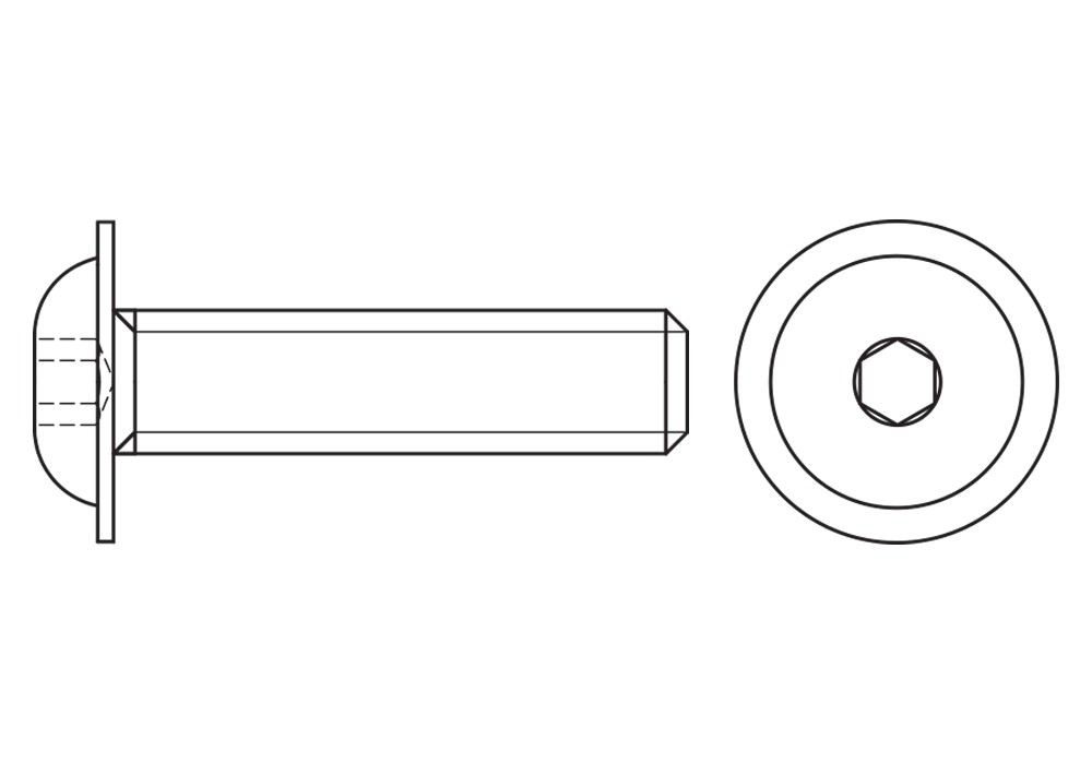 ISO 7380-2 10.9 BL ~ ISO 7380, Tornillo allen de cabeza redonda con arandela incorporada, acabado negro y calidad 10.9