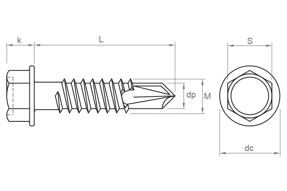 DIN 7504-K A2, Tornillo autotaladrante con punta broca, cabeza hexagonal y arandela estampada en acero inoxidable A2