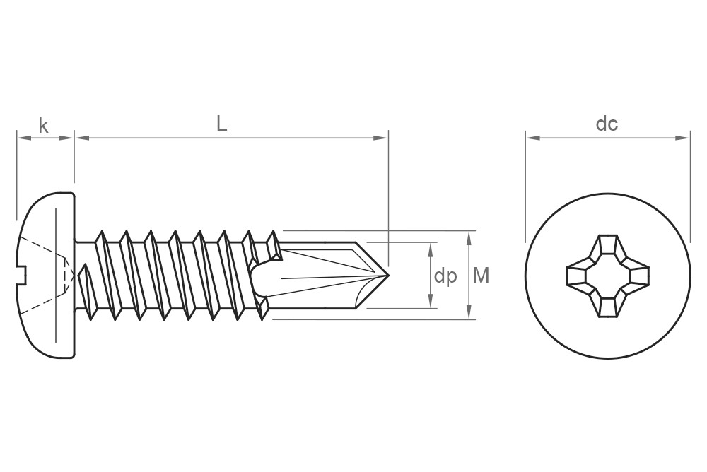 DIN 7504-N ZP, Tornillo autotaladrante con punta broca, cabeza alomada y huella PH en acabado zincado