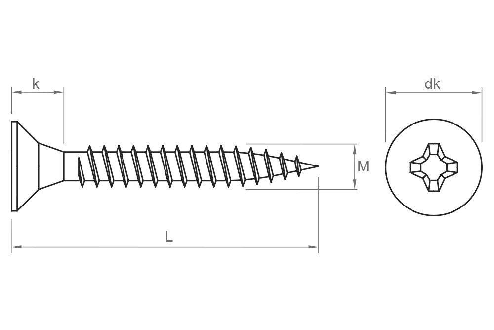 DIN 7505-A A2, Tirafondo para madera con cabeza avellanada y huella PZ en acero inoxidable A2