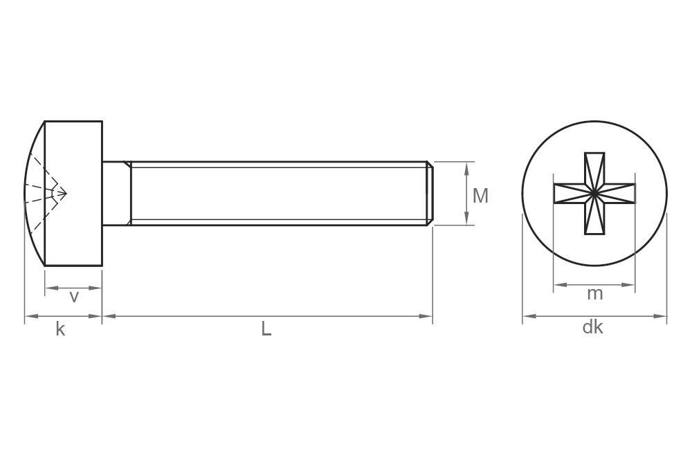 DIN 7985 A4 ~ ISO 7045, Tornillo con cabeza alomada y huella PH en acero inoxidable A4